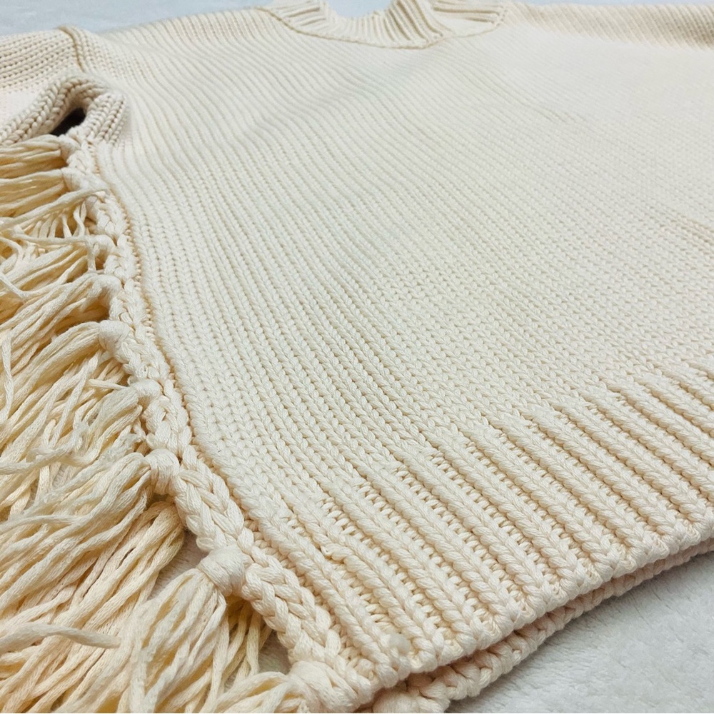 NWT YFB Thick Chunky Knit Ivory Sweater with Side Tassels & Slit 100% Cotton - Picture 5 of 16
